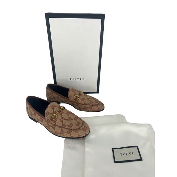 Gucci Jordaan Canvas GG Monogram Horsebit Loafers in Beige Ruggine Rust - Picture 2 of 14